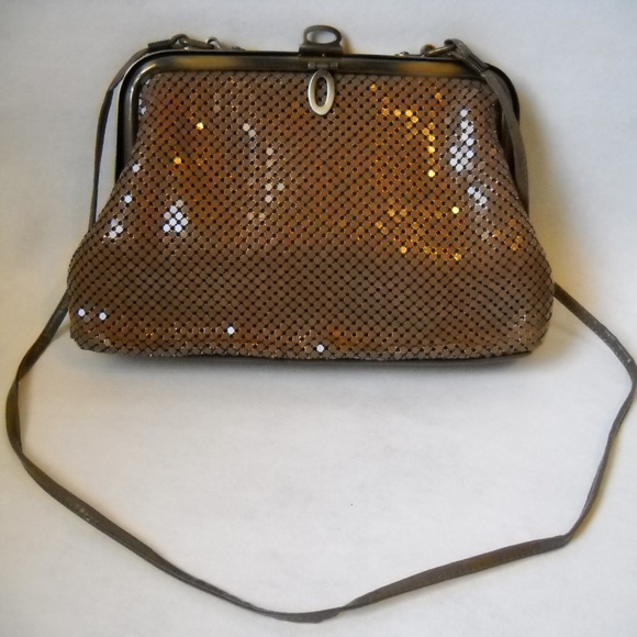 Brown Metal Mesh Purse Shoulder Bag Day Evening Unique Antique Brass Frame - Picture 2 of 8